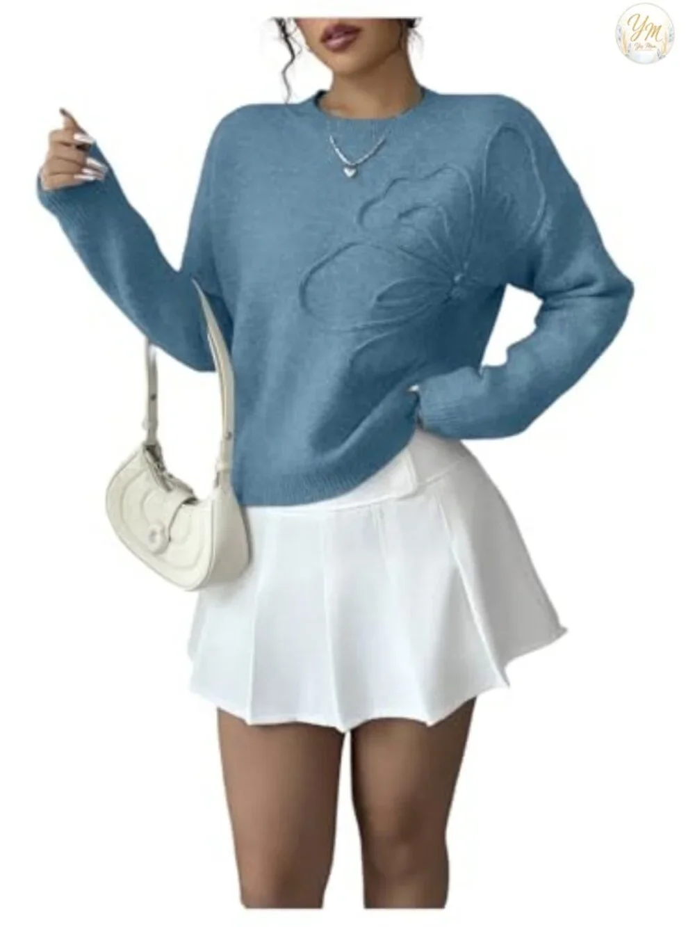 Women's 3D Floral Appliques Long Sleeve Knit Pullover Sweater
